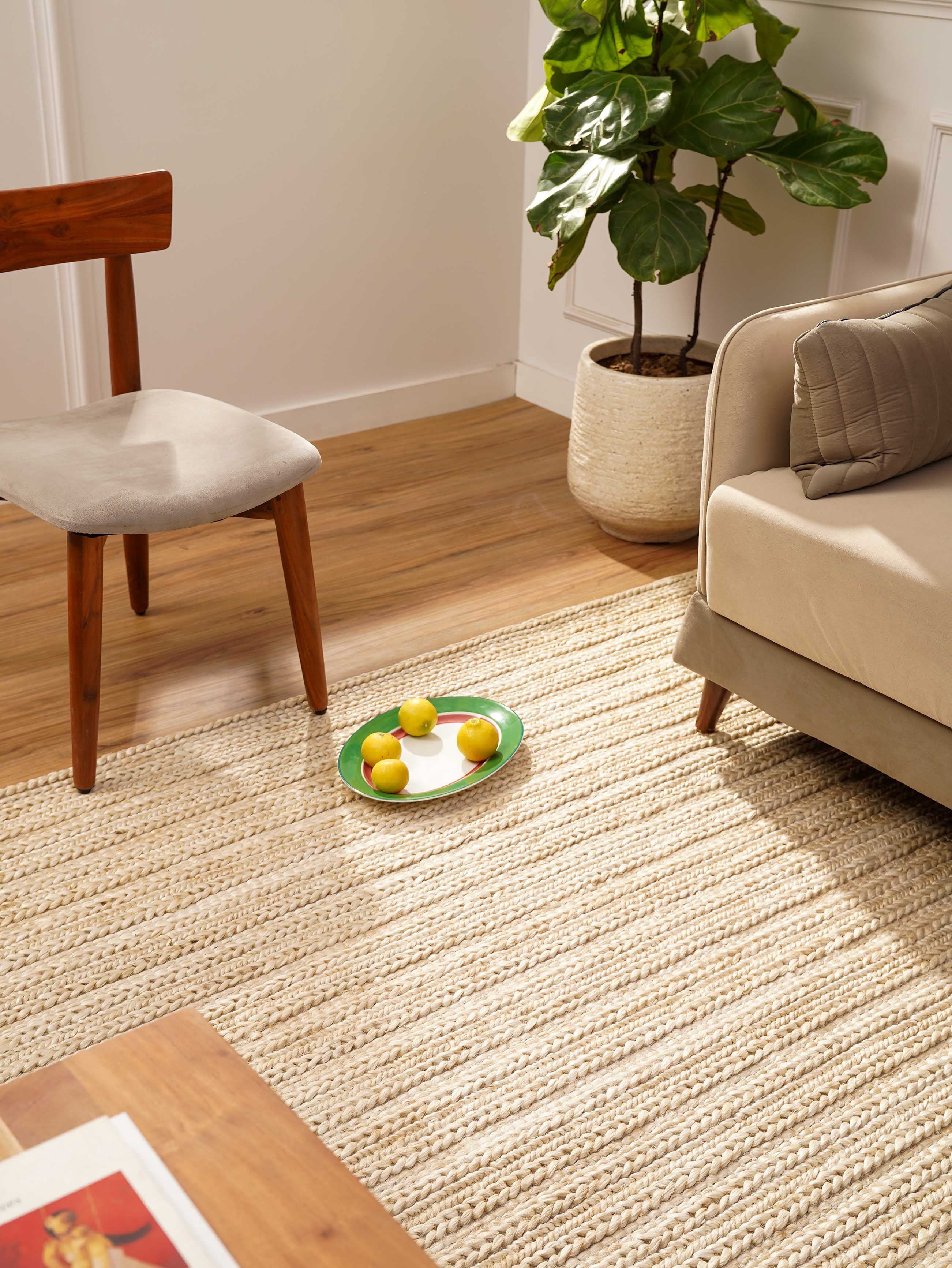 Rugsotic Carpets Hand Knotted Sumak Jute 6'x6' Square Area Rug Contemporary Ivory J00012