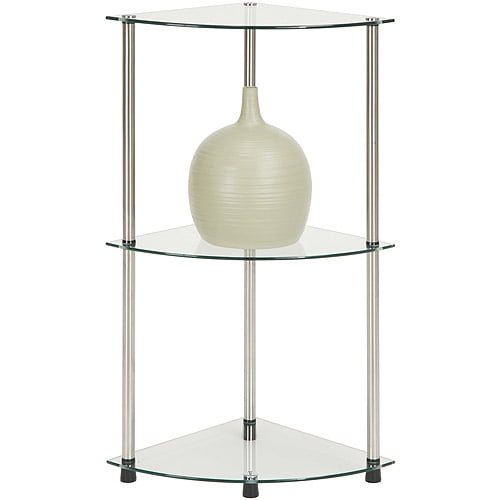 Convenience Concepts Designs2Go 3 Tier Corner Glass Shelf, Multiple Colors