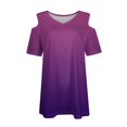 thumbnail image 4 of Tshirts Women Trendy Women's Summer Fashion Casual Gradient Printed Strapless V-Neck Short Sleeve T-Shirt Top, 4 of 6