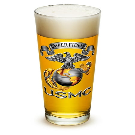 Pint Glasses – US Marine Corps Gifts for Men or Women – USMC Sempri Fidelis Beer Glassware – Beer Glass with Logo (16