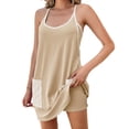 thumbnail image 2 of Summer V-neck Women Plain Knit Dress Sleeveless Spaghetti Strap Casual Loose Athletic Dress with Shorts Pocket, 2 of 6