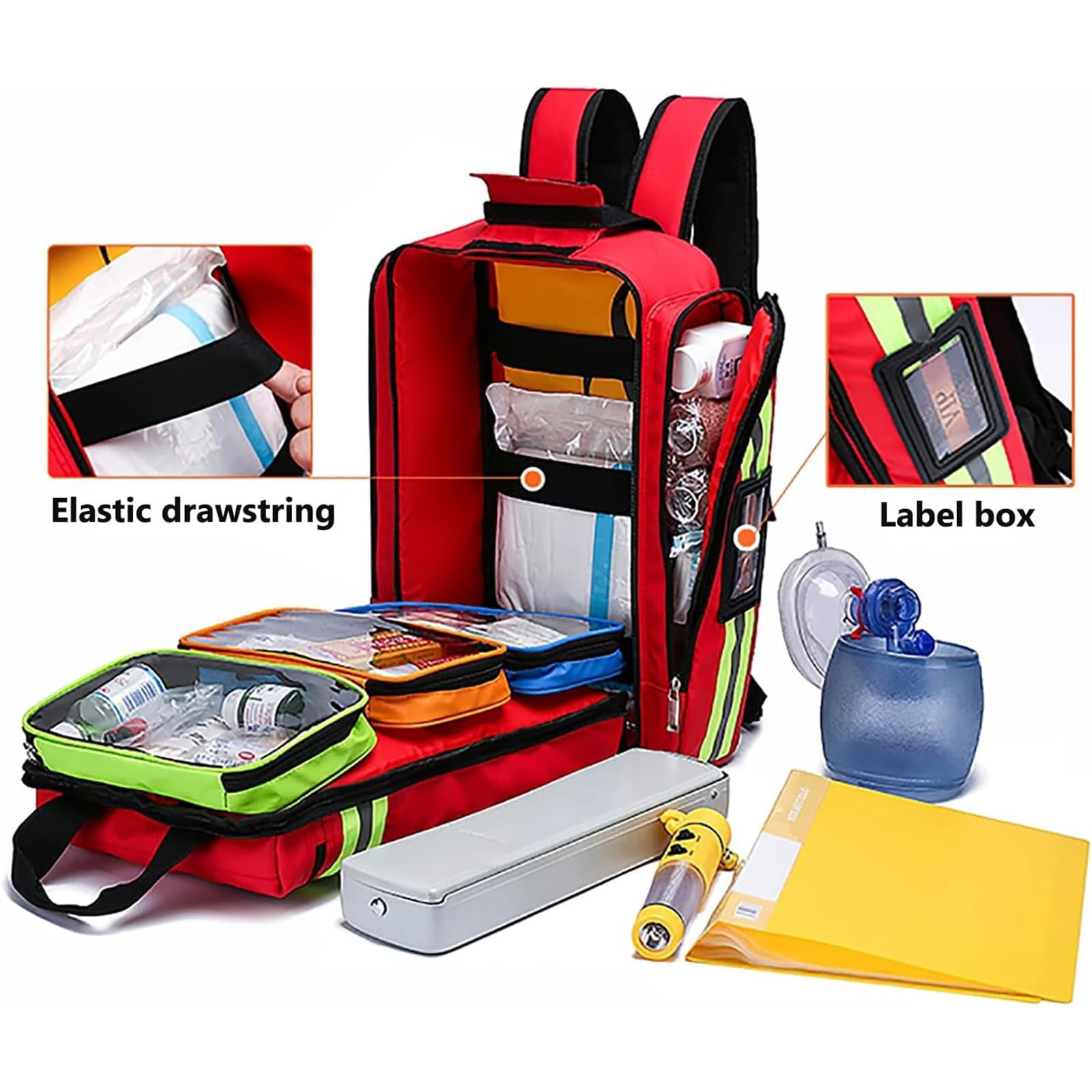 High Capacity First Aid Kit Empty Bag, Family First Aid Organiser with Multiple Pockets and Reflective Strip Design, Large Capacity Emergency Treatment Backpack for Home and Travel