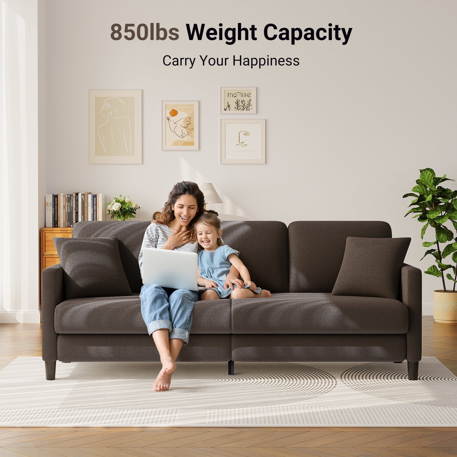 83" Sofa Couch for Living Room,Comfy Teddy Fleece Loveseat Sofa,Extra Deep Seat Couches ,Neche Tool-Free Setup Love Seat with 2 Pillows,Brown