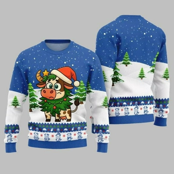 2025 Christmas Adorable Santa Cow 3D Christmas Sweater