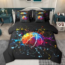 Homewish Kids Teens Basketball Print Twin Bedding Sets 7-Piece,Sport Gamer Bedding Comforter Set Microfiber,Graffiti Splash Breathable Sheet Sets,Microfiber Bedroom Decor,Reversible