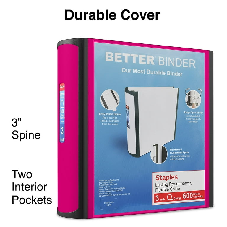 Staples Better 3-Inch D 3-Ring View Binder, Pink (15128-us)
