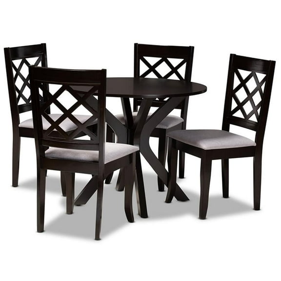 Bowery Hill Upholstered and Dark Brown Finished Wood 5-Piece Dining Set
