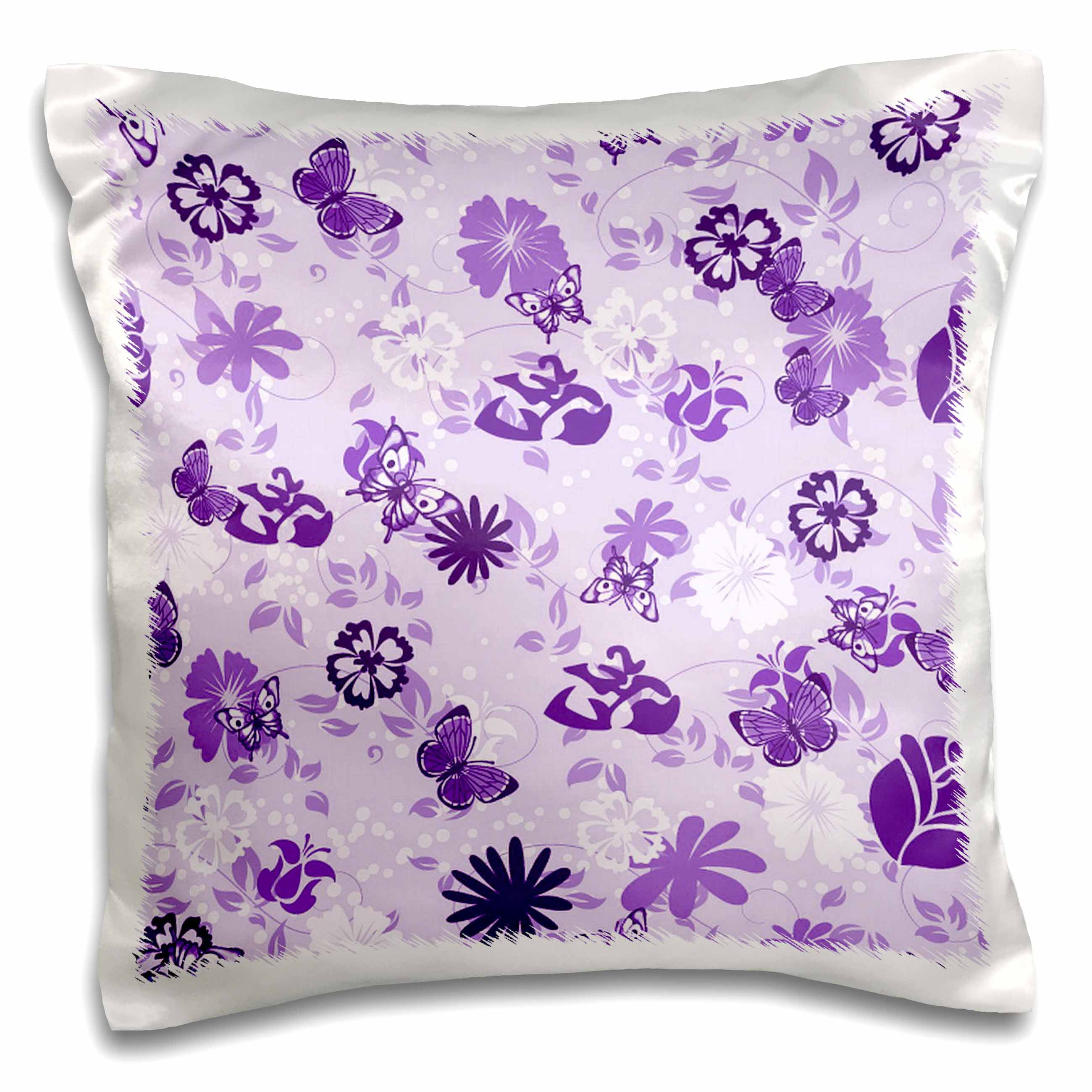 3dRose Pretty Lavendar Butterflies and Purple Flowers Pillow Case, 16