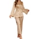 thumbnail image 1 of Conjunto de pijama de seda para mujer: bata y pantalones de color liso para estar por casa, poliéster, tallas S-XXL, 1 of 5