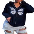 thumbnail image 4 of Women Butterfly Hoodies Pullover Zip Up Sweatshirt Drawstring Jackets, 4 of 6