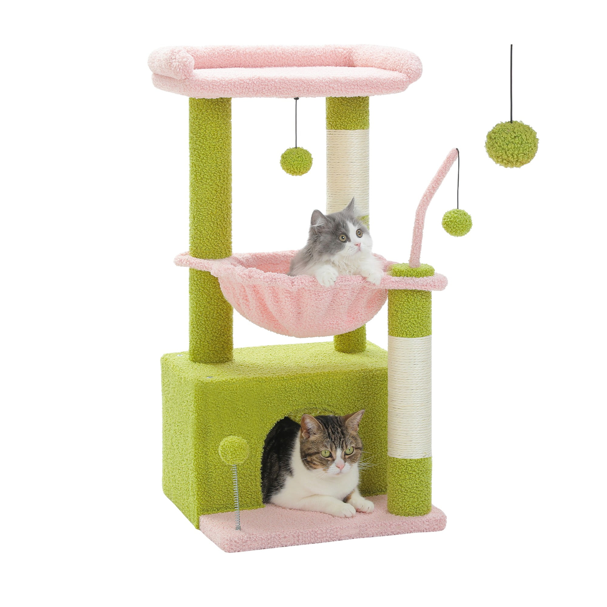 Kadyn 33" Cat Tree Tower Grey for Indoors Cats, Kitty Condo with Scratching Post, Modern Activity Climbing for Small and Medium Cats, Pink