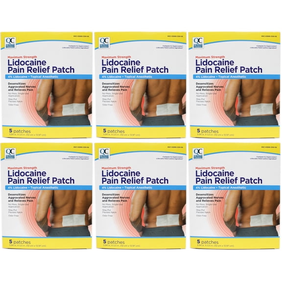 Quality Choice Maximum Strength Lidocaine Pain Relief Patch 4% Lidocaine 5 Patches 3.94x5.5 inches Pack of 6