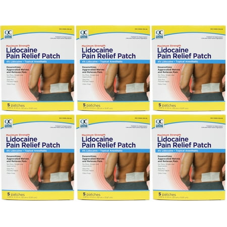 Quality Choice Maximum Strength Lidocaine Pain Relief Patch 4% Lidocaine 5 Patches 3.94x5.5 inches Pack of 6