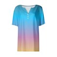 thumbnail image 5 of Camiseta con botones decorativos de manga corta con cuello en V degradado vintage informal a la moda para mujer Top azul/S, 5 of 5