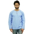 thumbnail image 4 of Atasi Men's Sky Blue Short Kurta Round Keyhole Neck Cotton Shirt-XXX-Large, 4 of 7