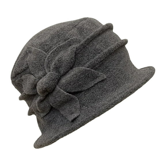 Fgnfyis Floral Wool Bucket Hat for Women Double Layer Fisherman Hat Elegant Warm Winter Hats for Women Cap Grey