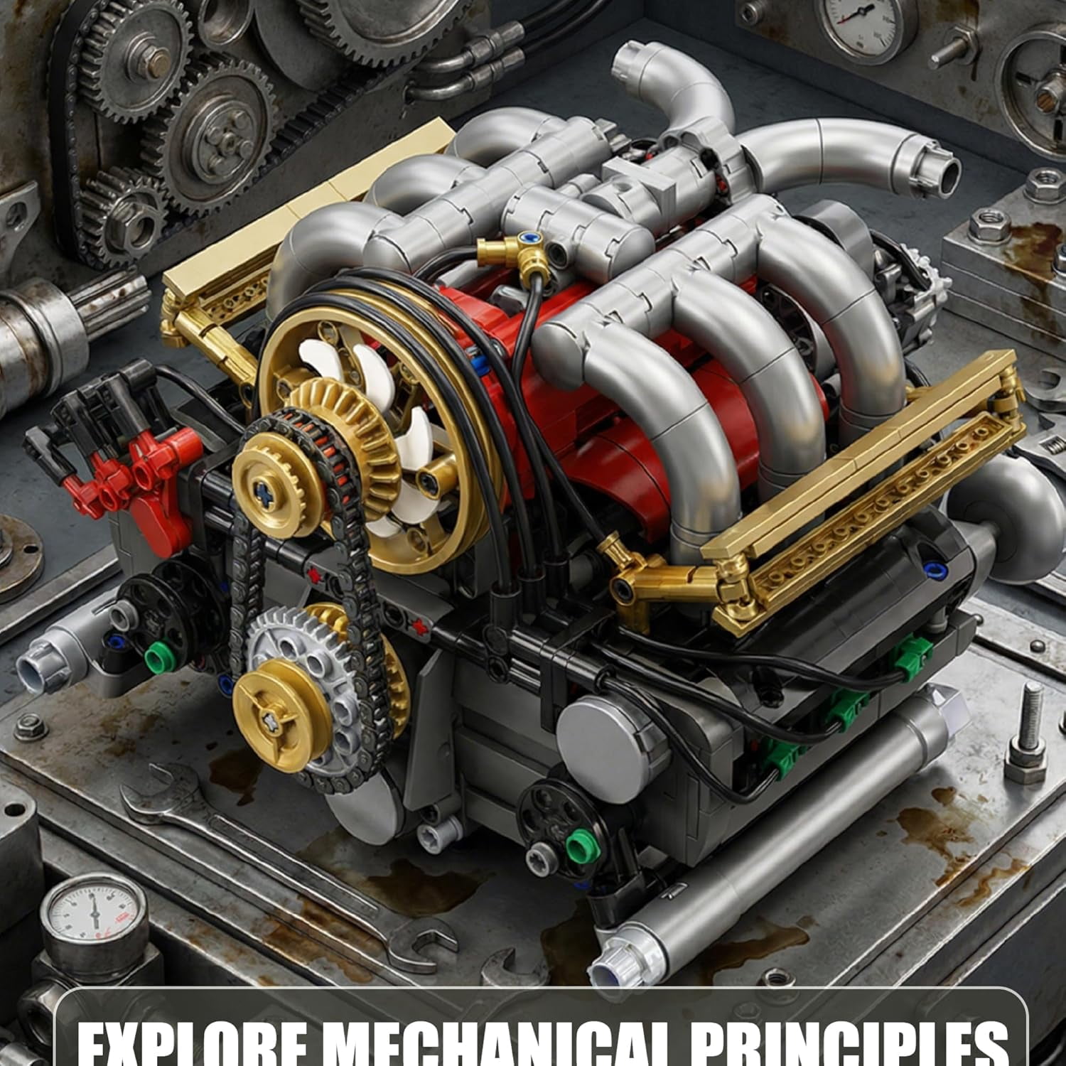 H6 Model Engine Kit that Runs,H6 Engine Building Block Kit 879 PCS, Build Your Own Visible STEM Car Engine with Motor, Physical Science Educational Toy