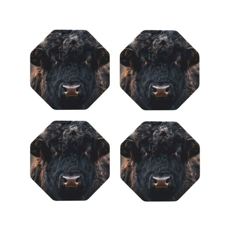 

Lukts Majestic Black Yak Print Leather Drinks Coasters Set of 4 Suitable or Drinks Furniture Protection and Easy Clean up-Octagon