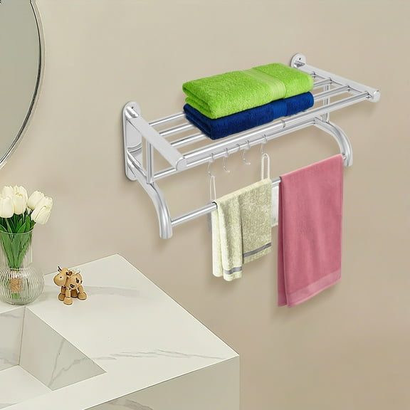 Towel Rack Bathroom Hotel Rail Holder Stainless Steel Wall Mounted Storage Shelf