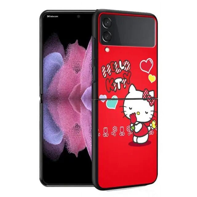 Phone Case for Samsung Galaxy Z Flip4 FLip3 Flip 4 3 Hard PC Black Cover Hello Kitty Pattern ZR