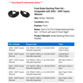 thumbnail image 2 of Front Brake Backing Plate Set - Compatible with 2003 - 2009 Toyota 4Runner 2004 2005 2006 2007 2008, 2 of 3