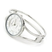 STC Silver Round Face Metal Double Band Fashion Womens Bangle Cuff Watch