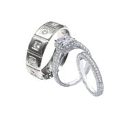 Edwin Earls Ladies 2.50ct Vintage Style CZ Wedding Ring Set Sterling Silver Men's Titanium Wedding Band