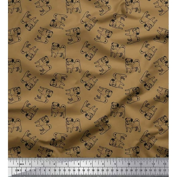Soimoi Cotton Duck Fabric Pug Dog Print Fabric by Yard 42 Inch Wide