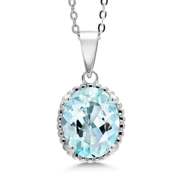 Gem Stone King 925 Sterling Silver Sky Blue Topaz Pendant Necklace for Women (4.50 Cttw, Oval 11X9MM, Gemstone November Birthstone, with 18 inch Silver Chain)