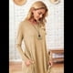 thumbnail image 4 of Vestido Informal Holgado de Cuello Redondo y Larga para Mujer, con Bolsillos Inclinados y Dobladillo Curvo. Caqui XXL, 4 of 9