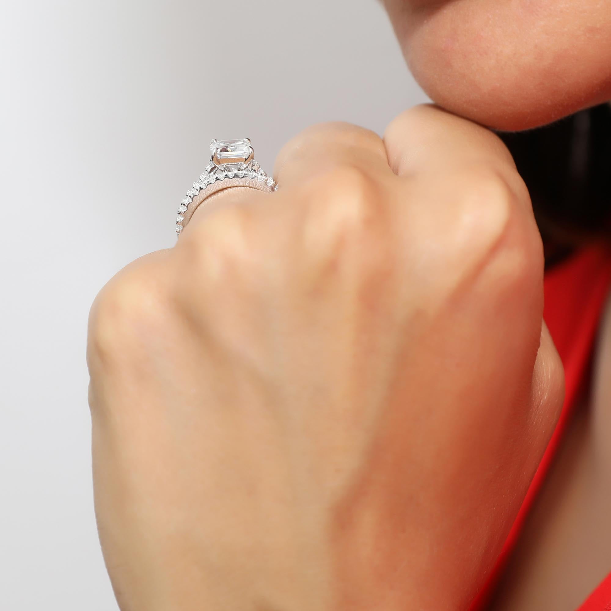 BERRICLE Sterling Silver Solitaire Engagement Rings Statement Stackable Band for Women, 2.6 Carat Emerald Cut Cubic Zirconia CZ Ring Set Size 8.5