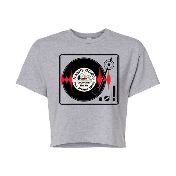 Peanuts - Record Player - Juniors Cropped Graphic T-Shirt