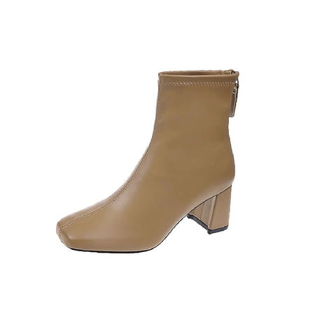 

Ritualay Womens Ankle Boots Square Toe Booties Casual Fashion Boot Comfort Breathable Warm Shoes Formal Walking Winter Bootie Plush Lining Khaki 4.5
