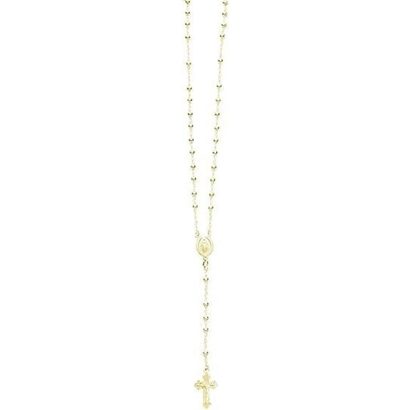 Ritastephens - Italian Sterling Silver Gold-tone Chain | Cross Necklace | 3mm Rosary Bead Virgin Mary Cross Necklace | Sterling Silver Necklace for Women | Women Jewelry | Designed in Italy | 30