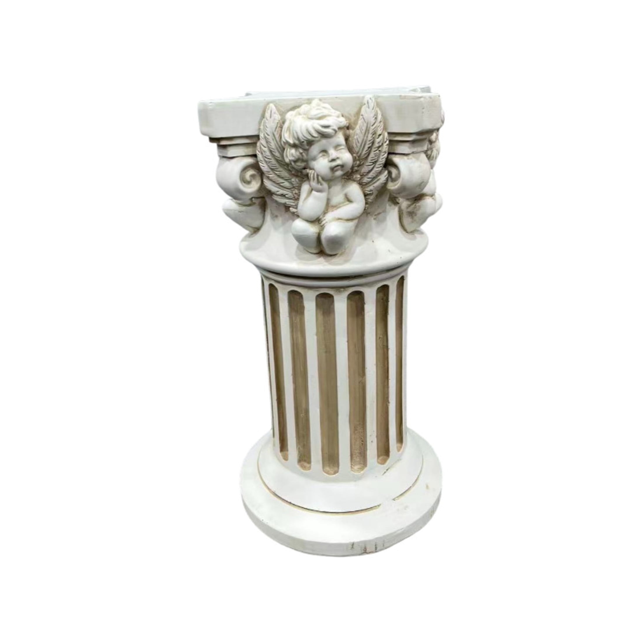 GDF Studio 18" Ancient Vintage Angel Carved Roman Column Pedestal, Garden Display Stand for Statues & Ornaments