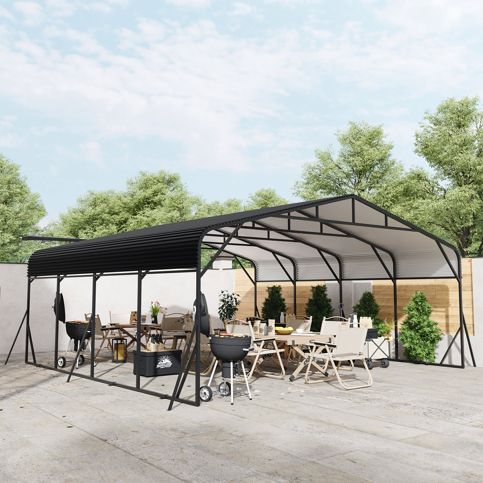 20' x 20' Metal Carport, Heavy Duty Carport with Steel Panels, All-Weather & Snow Load Protection Canopy for Car, Boat, Truck Shelter