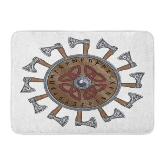 NUDECOR The Circle of Battle Axes Viking Shield Decorated Nordic Doormat Floor Rug Bath Mat 23.6x15.7 inch