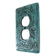 thumbnail image 6 of Set of 2 Western Tooled Floral Turquoise Wall Double Receptacle Outlet Plates, 6 of 8