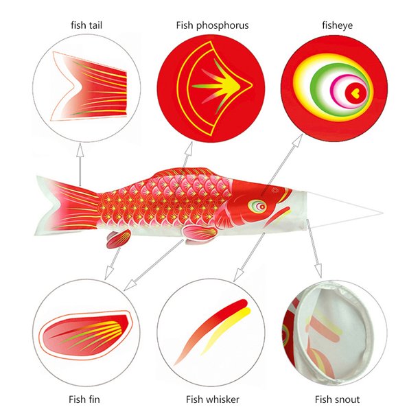 Bandera de carpa de 70 cm, cometa de bandera de pez colgante colorido para regalo de Koinobori (rojo) Ndcxsfigh Libre de BPA