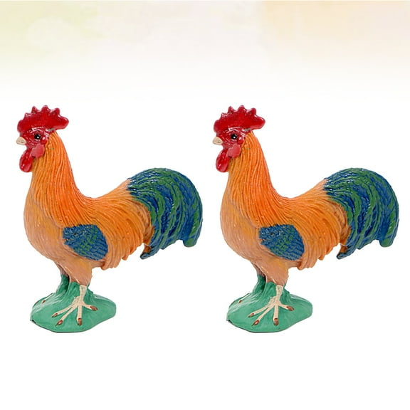 ROMANSENTIAL 2Pcs Chicken Rooster Craft Figurines Multi Color for
