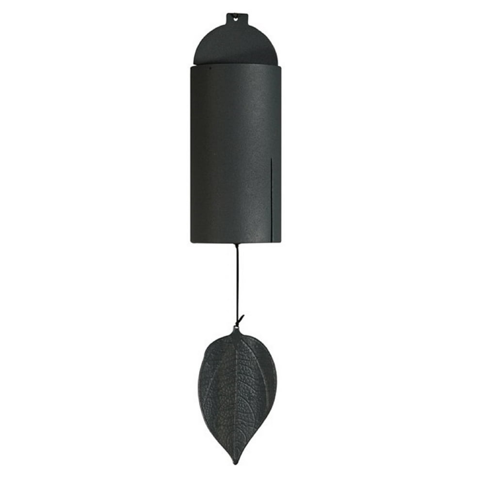 Black Cylinder Metal Wind Chime with Leaf Windcatcher Outdoor Garden