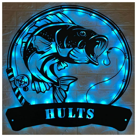Handmadetneonsign Personalized Fishing Metal Wall Art LED Light - Custom Fishing Name Sign Home Decor