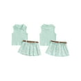thumbnail image 3 of Elippeo Toddler Girl Summer Outfit 6 12 18 24 Months 3 4 Years Solid Color Ribbed Sleeveless Tank Tops and Daisy Print Pleated Skirts with Belt 2Pcs Clothes Set, 3 of 10