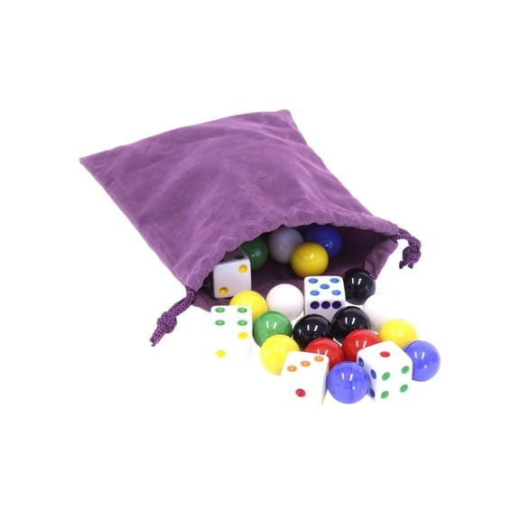 AmishToyBox.com Game Bag of 24 Glass Marbles 16mm Diameter and 6 Dice for Aggravation Game