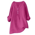 thumbnail image 6 of Pink Womens Tops Women's 3/4 Sleeve Cotton Linen Blouses Led Top T Shirt Solid Color Comfy Tops 2025 Spring Casual Tunic Top Shirts for Women, 6 of 6