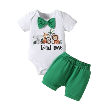 

Xiulive Boys Girls Short Sleeve Cartoon Animal Prints Romper Bodysuit Shorts Outfits Kids Classic Fit Outfits