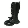 thumbnail image 4 of Girl's Tall Combat Boots Glitter Rhinestone Bow Winter Plush Lined Knee High Dress Booties Kids Comfy Fashion Lace up Riding Boots Black 11 Little Kid, 4 of 4