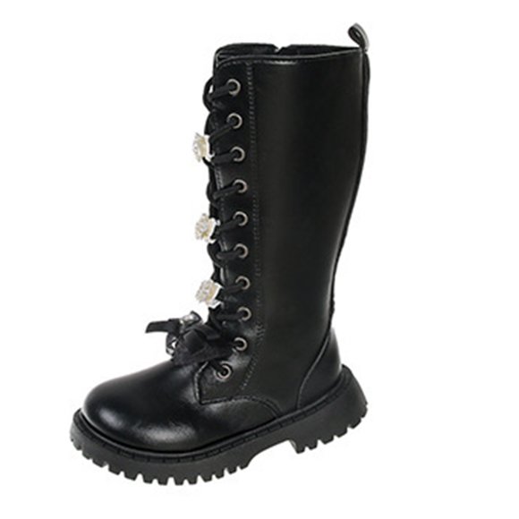Yammkia Toddler Combat Boots Toddler Cowboy Boots Western Cowgirl Boots Boys Girls Mid Calf Square Toe Riding Walking Shoes Size 2.5 (Black,Big Kids 2.5)