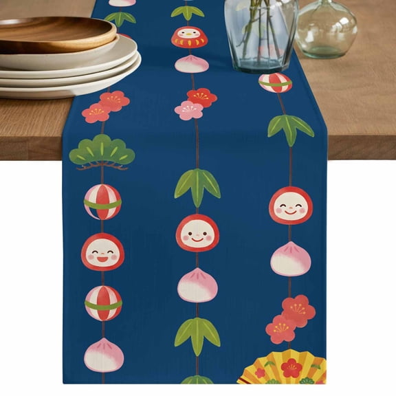 Navy Blue Spring Floral Table Runner 36 Inches, Green Botanical Summer Flower Birds Bed Runner Dresser Scarves Tabletop for Indoor Outdoor Parties/Ceremony/Banquet, 13"x 36"
