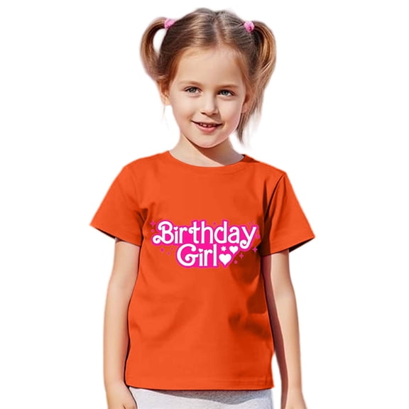 XEGLSBU Girls Shirts 5T Dinosaur Girl's Birthday Cute Shirts and T Shirt Short Sleeve (1Y 13Y) Orange Size 3-4 Years